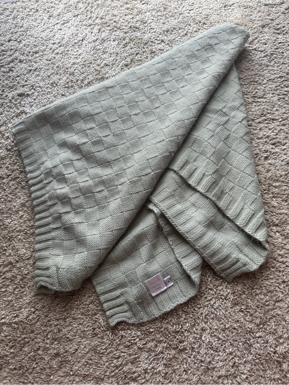 Sage Green Basket Weave Knit Baby Blanket 100% Acrylic 40β x 36β Nursery